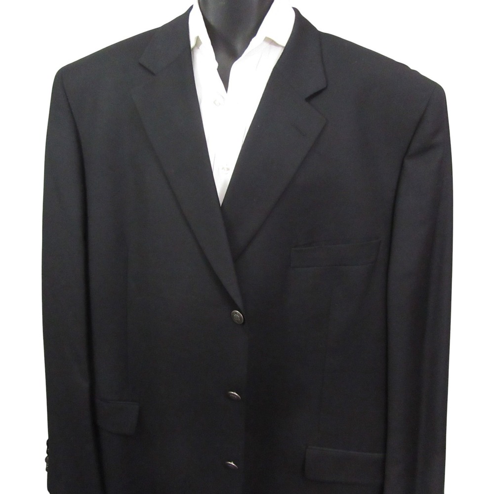 Shipley Blazer Size 54L Black Silver‎ Three Button Ventless 100% Wool